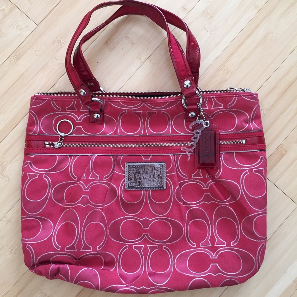 Coach Pink/Red Signature Tote Bag